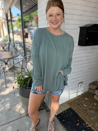 Olive Ribbed Tunic Top