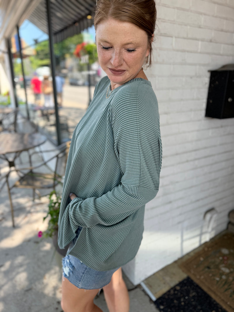 Olive Ribbed Tunic Top