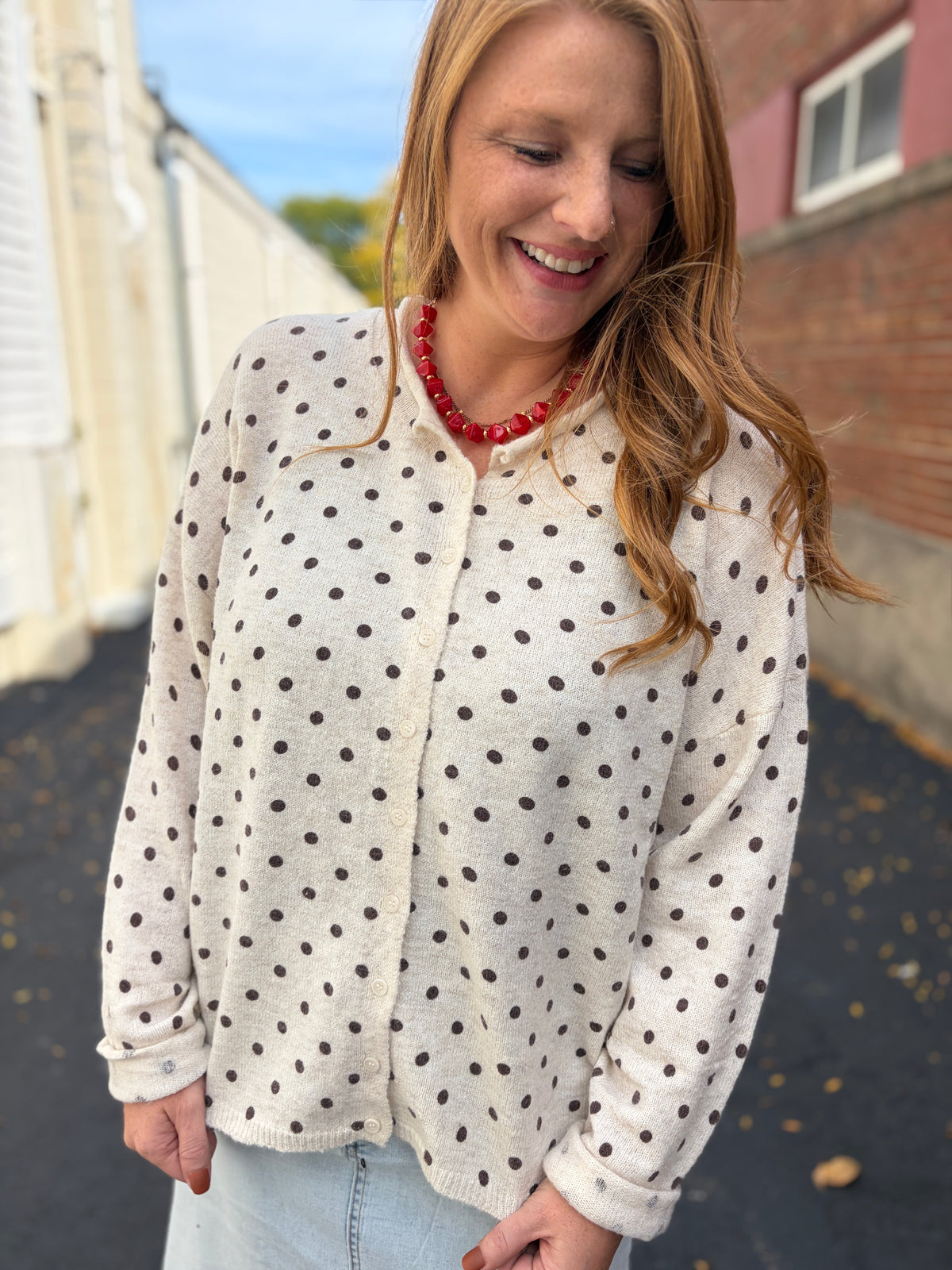 Ainsley Lightweight Knit Cardigan - Polka Dot