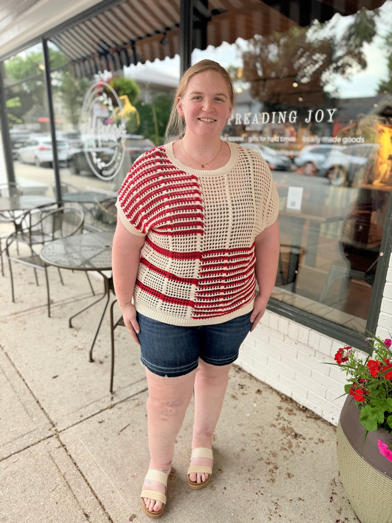 Crimson Knit Short Sleeve Top