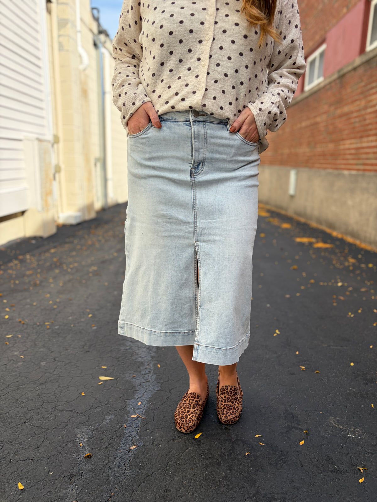 Light Wash High Rise A-Line Skirt