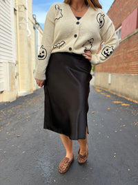 Black Satin Midi Skirt