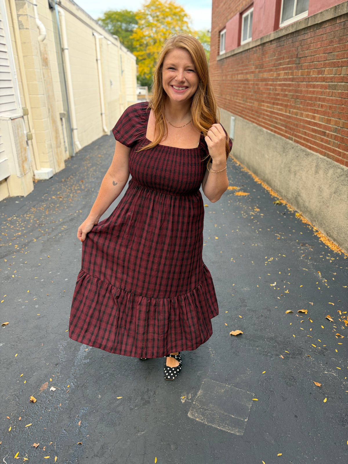 Mulberry Plaid Midi Dress