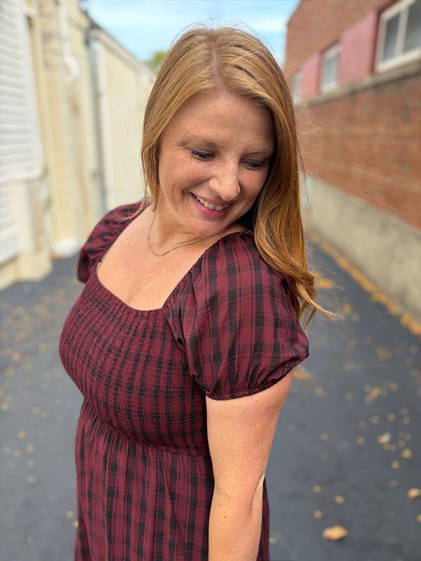 Mulberry Plaid Midi Dress
