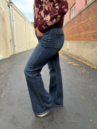 Indigo Double Button Flare Jeans