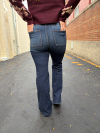 Indigo Double Button Flare Jeans