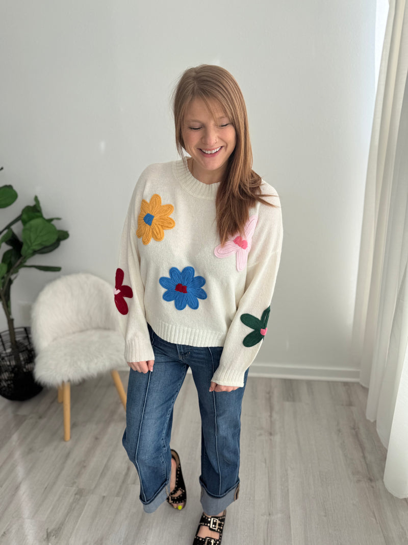 Ivory Rainbow Floral Sweater