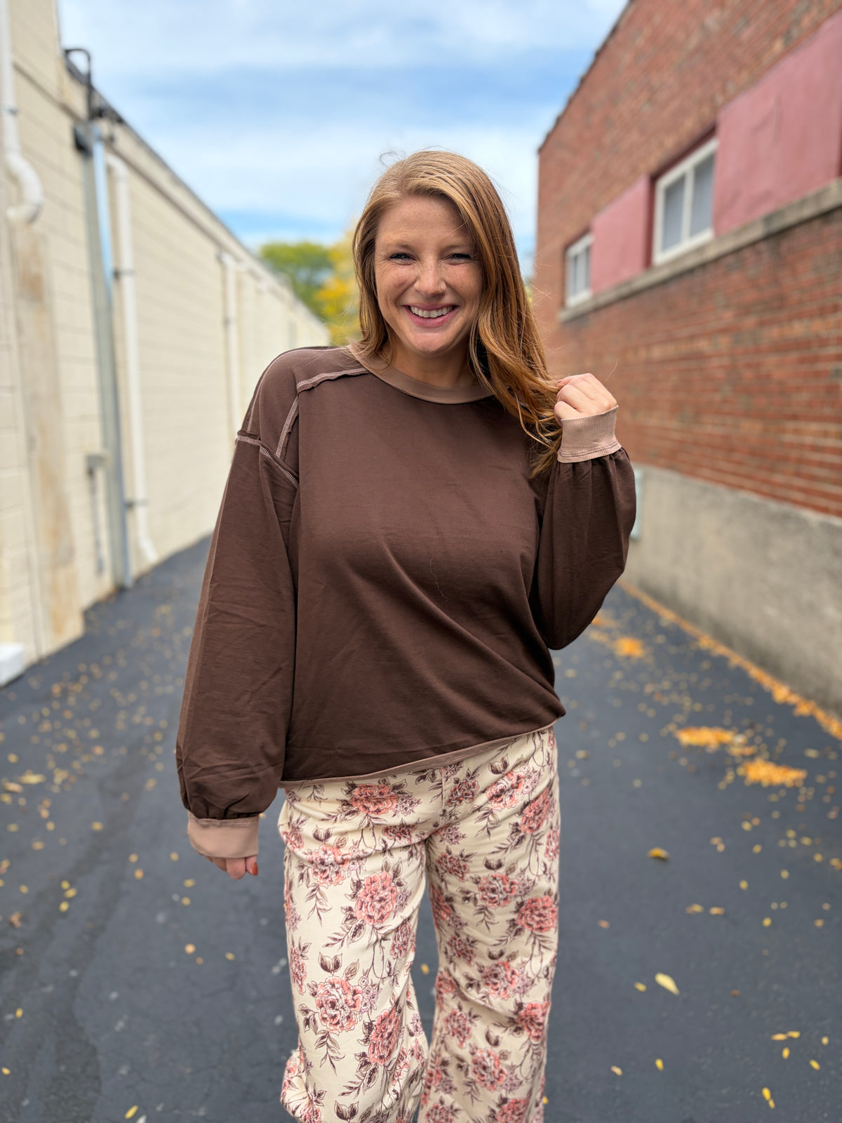 Chocolate Contrast Stitch Top