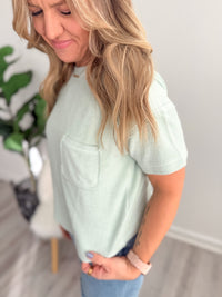 Ribbed Dusty Mint Pocket Tee