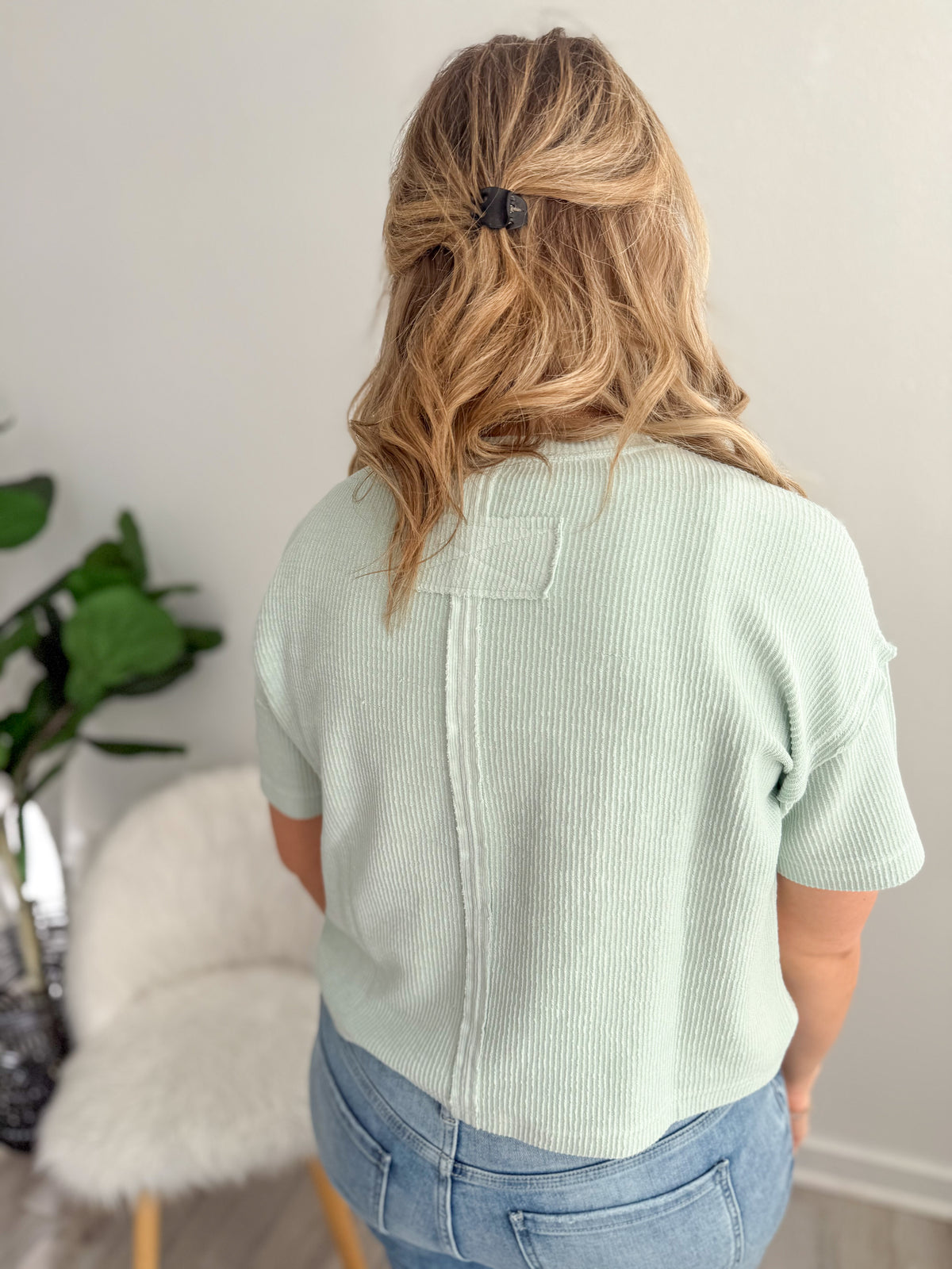 Ribbed Dusty Mint Pocket Tee