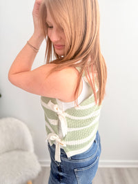 Sage Striped Sleeveless Knit Tank