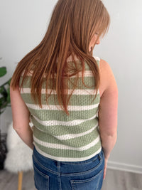 Sage Striped Sleeveless Knit Tank