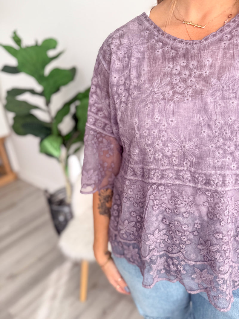 Purple Petal Embroidered Top