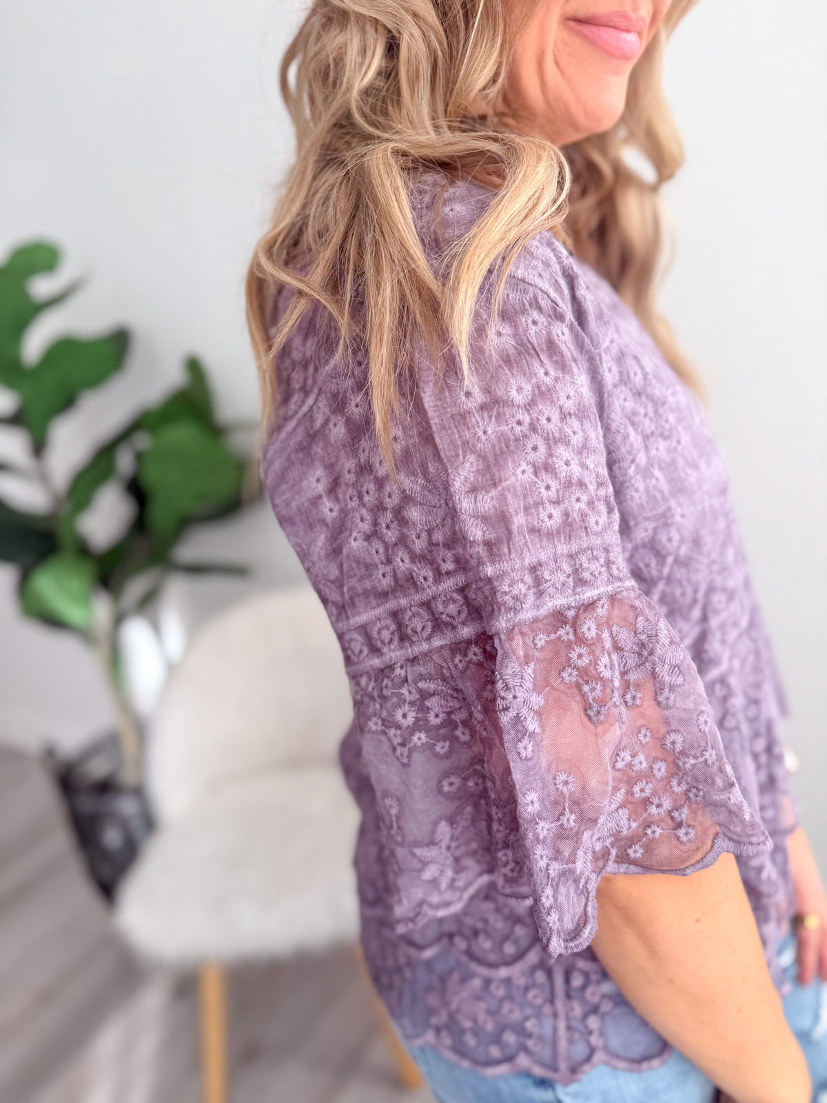 Purple Petal Embroidered Top