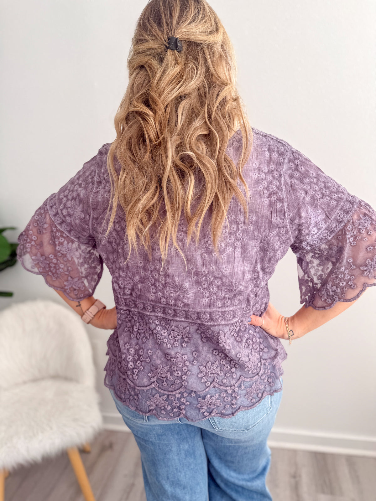 Purple Petal Embroidered Top