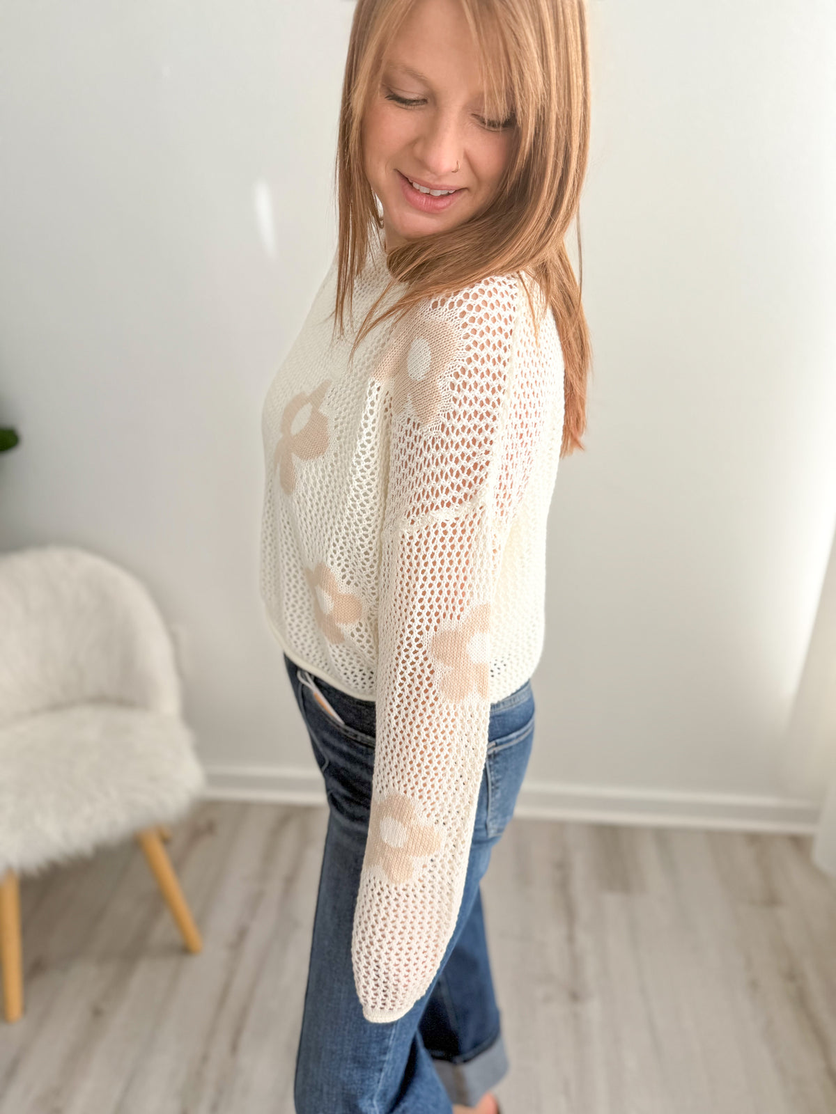 Floral Knit Lightweight Sweater