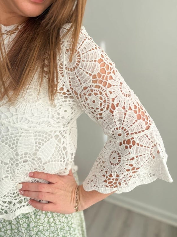 Ivory Bell Sleeve Crochet Top