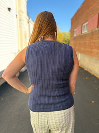 Blue Pointelle Knit Top