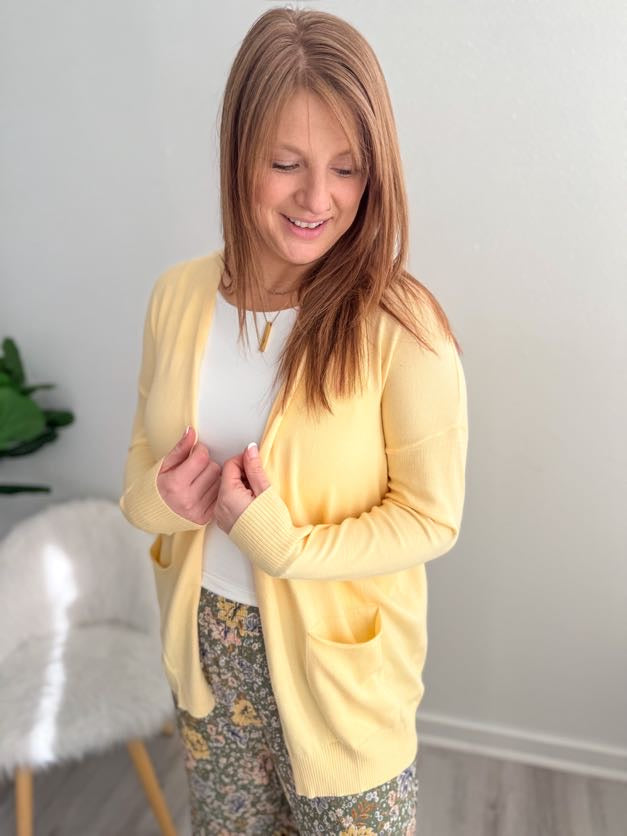 Cozy Open Front Cardigan - Canary Yellow
