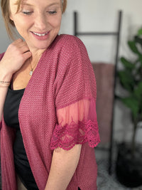 Lace Trim Wrap Cardigan - Magenta