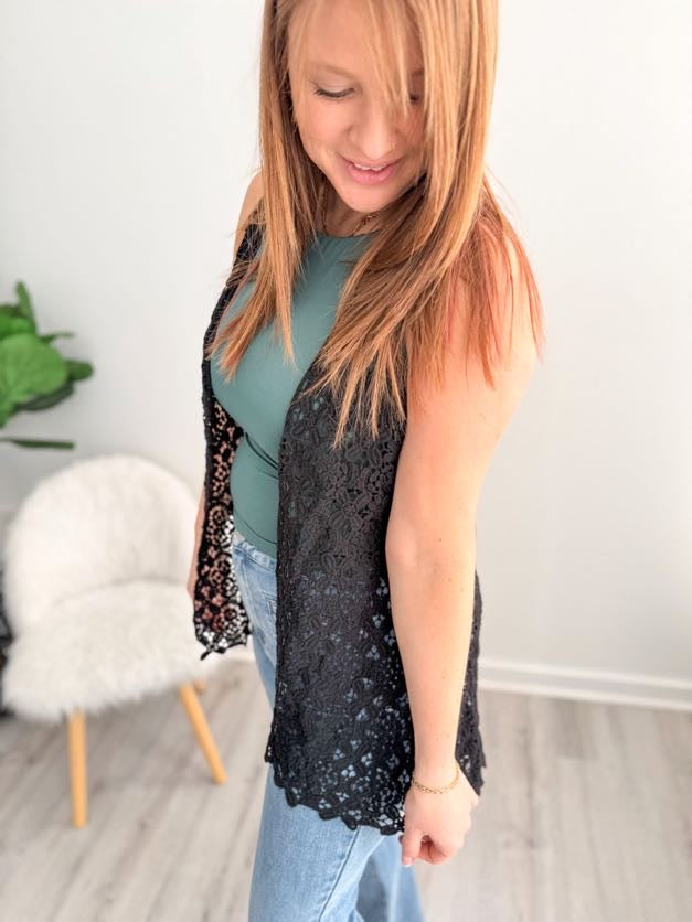 Onyx Lace Sleeveless Cardigan