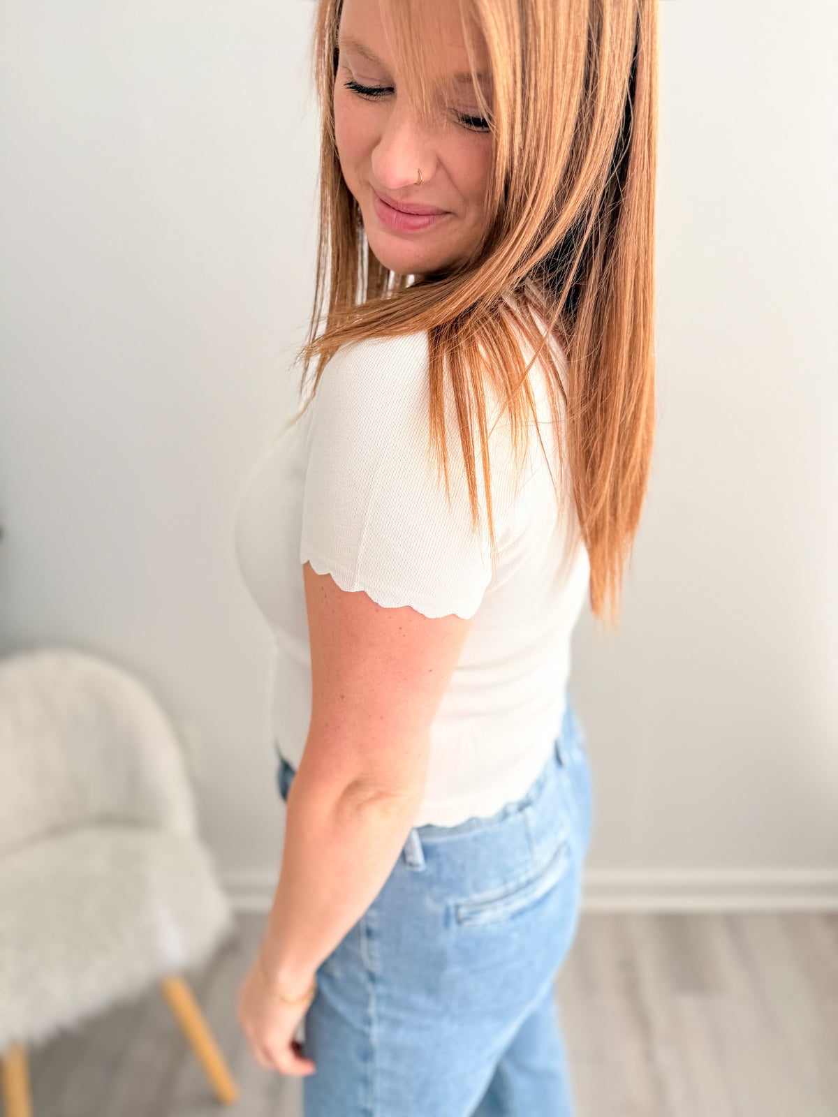 Detailed Short Sleeve Button Up Cardigan - Ivory