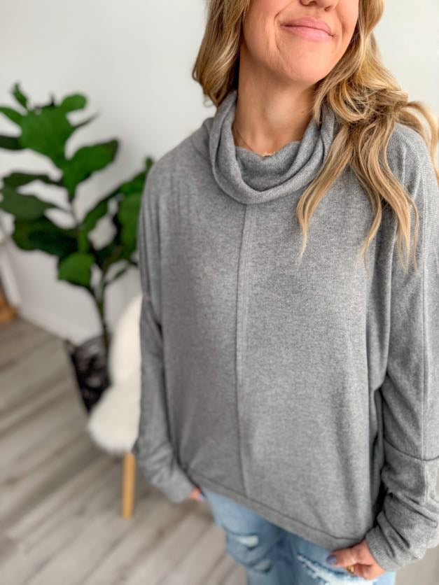 Cozy Relaxed Drape Turtleneck