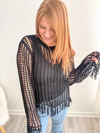 Black Fringe Open Sweater