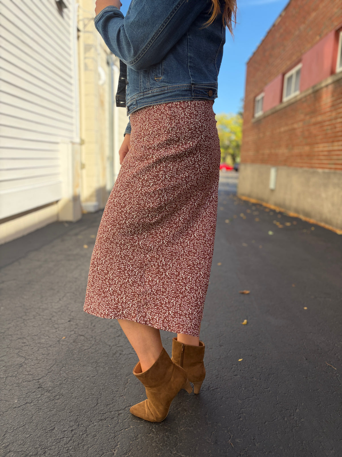 Mocha Floral Midi Skirt