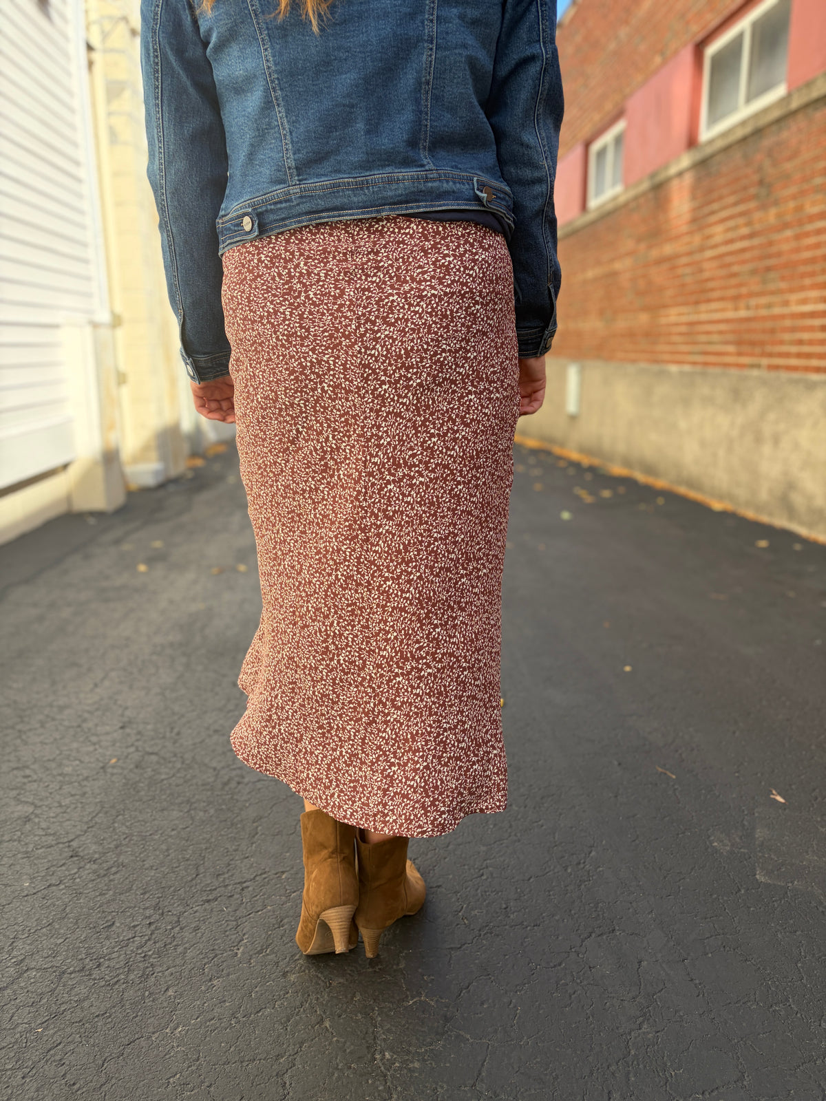 Mocha Floral Midi Skirt