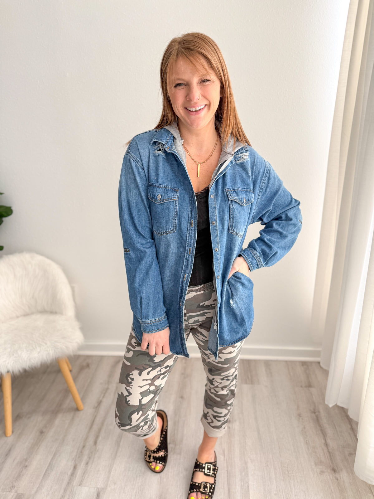 Casual Hooded Jean Jacket -Medium Wash