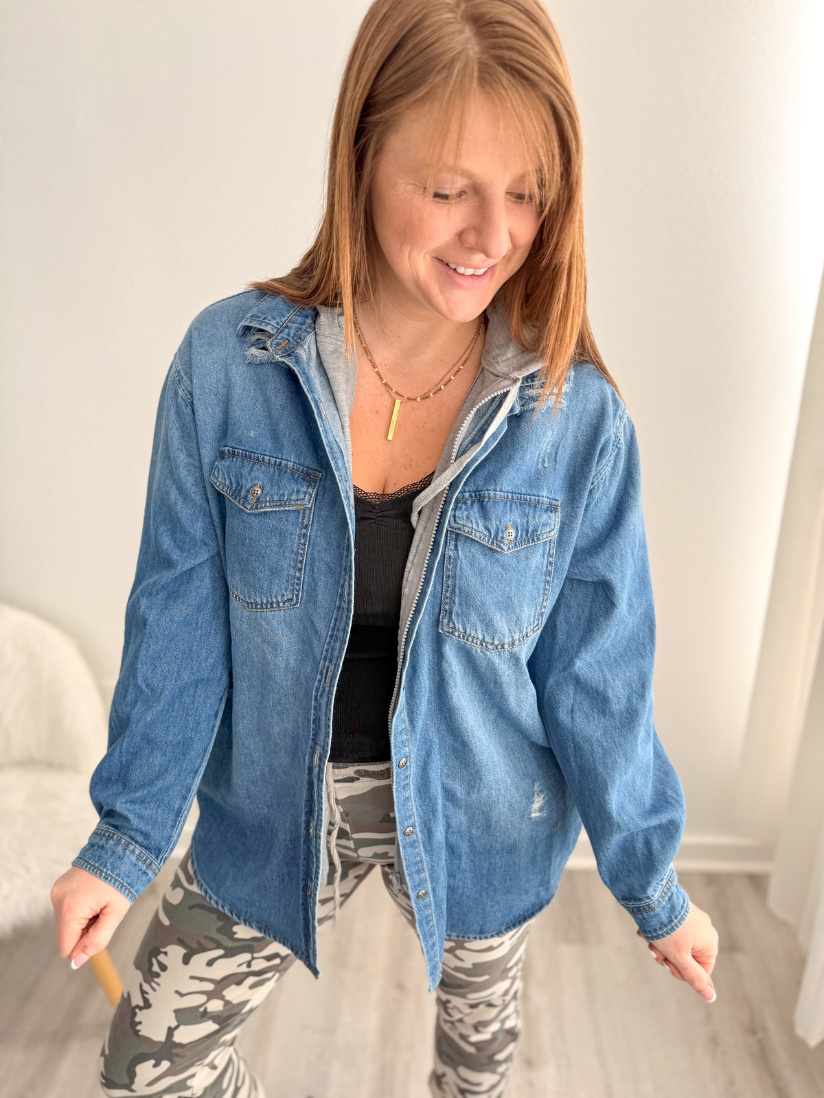 Casual Hooded Jean Jacket -Medium Wash