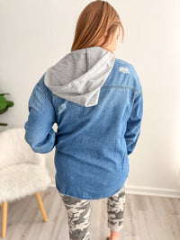 Casual Hooded Jean Jacket -Medium Wash