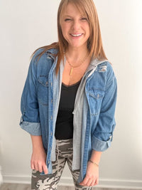 Casual Hooded Jean Jacket -Medium Wash