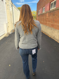 Gray Gingham Ruffle Trim Cardigan