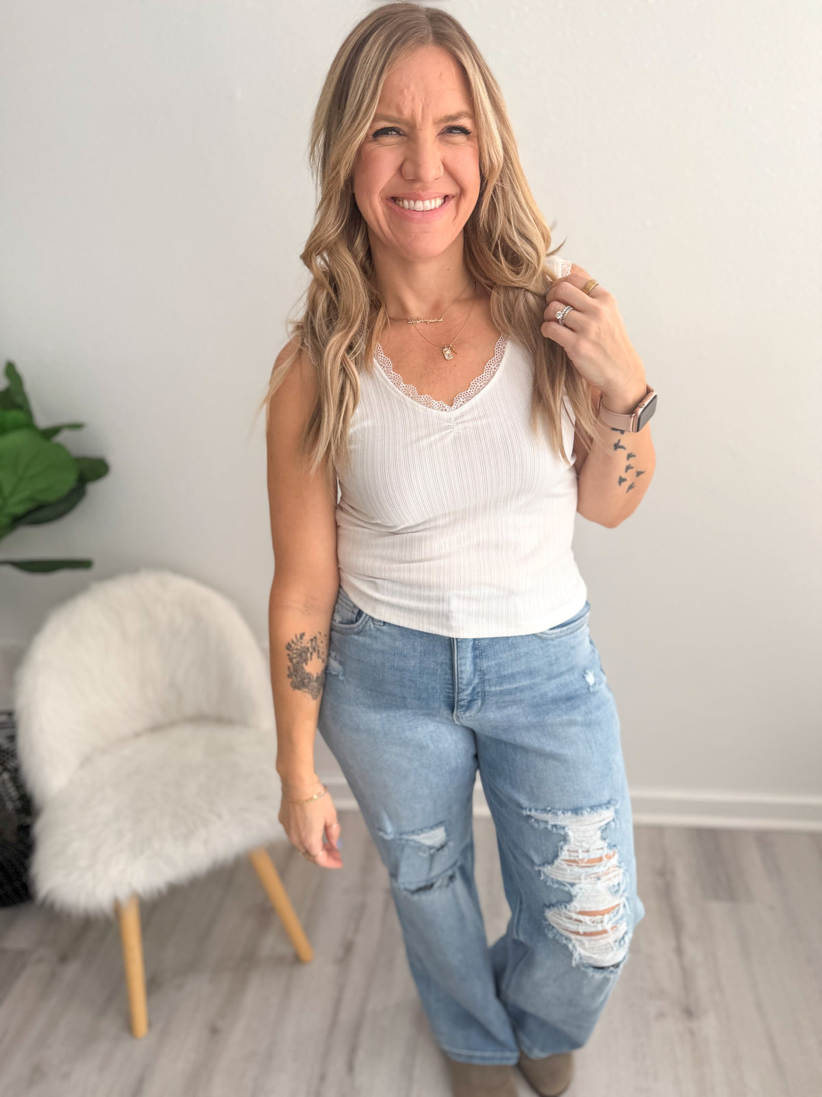 Ivory Lace Trim Tank