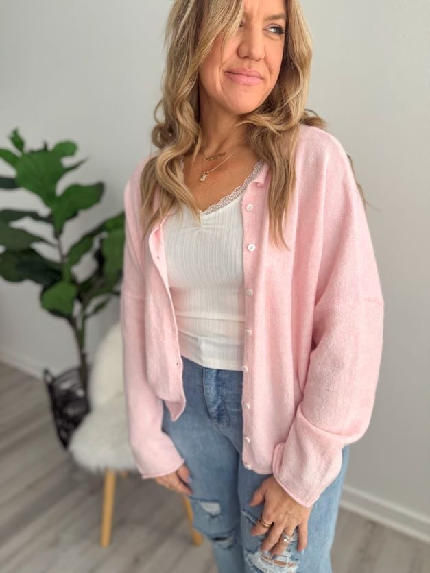 Lightweight Button Down Cardigan - Soft Pink
