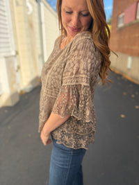 Khaki Petal Embroidered Top