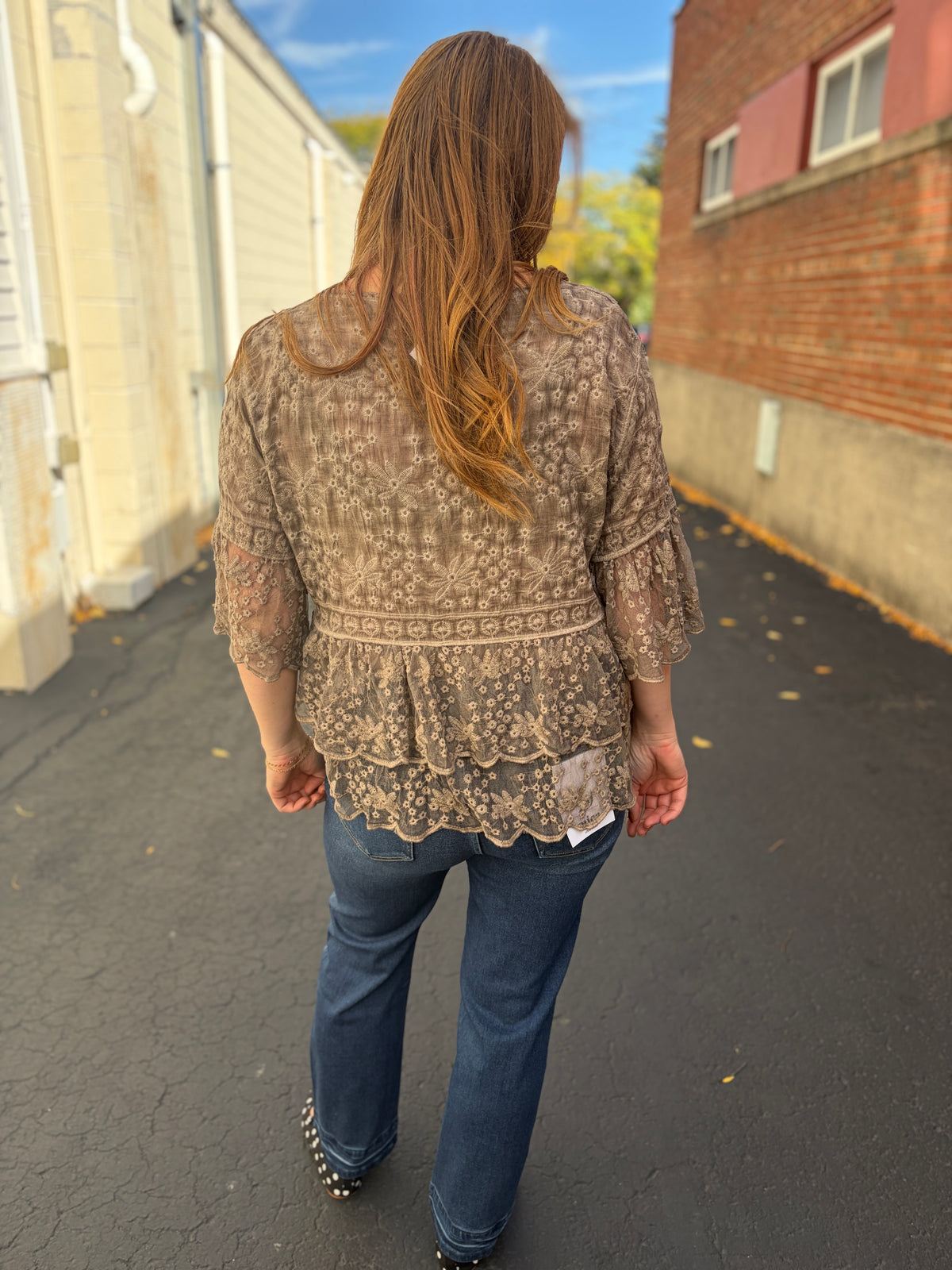 Khaki Petal Embroidered Top