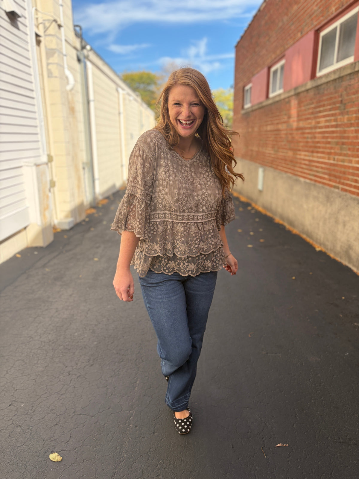 Khaki Petal Embroidered Top