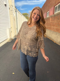 Khaki Petal Embroidered Top