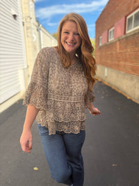 Khaki Petal Embroidered Top