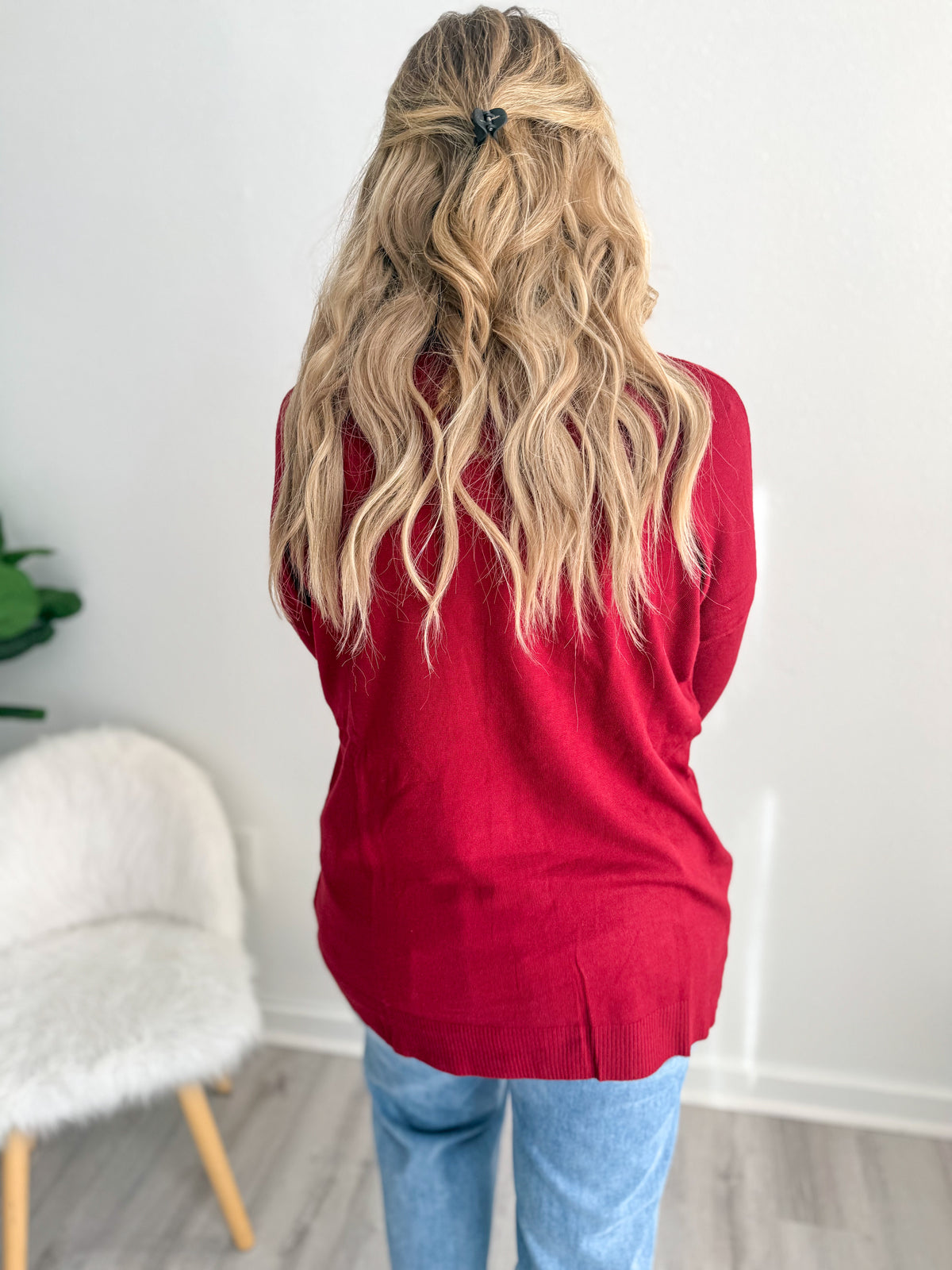 Cozy Open Front Cardigan - Burgundy
