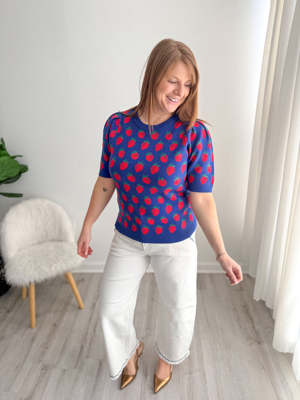 Strawberry Short Sleeve Sweater Top