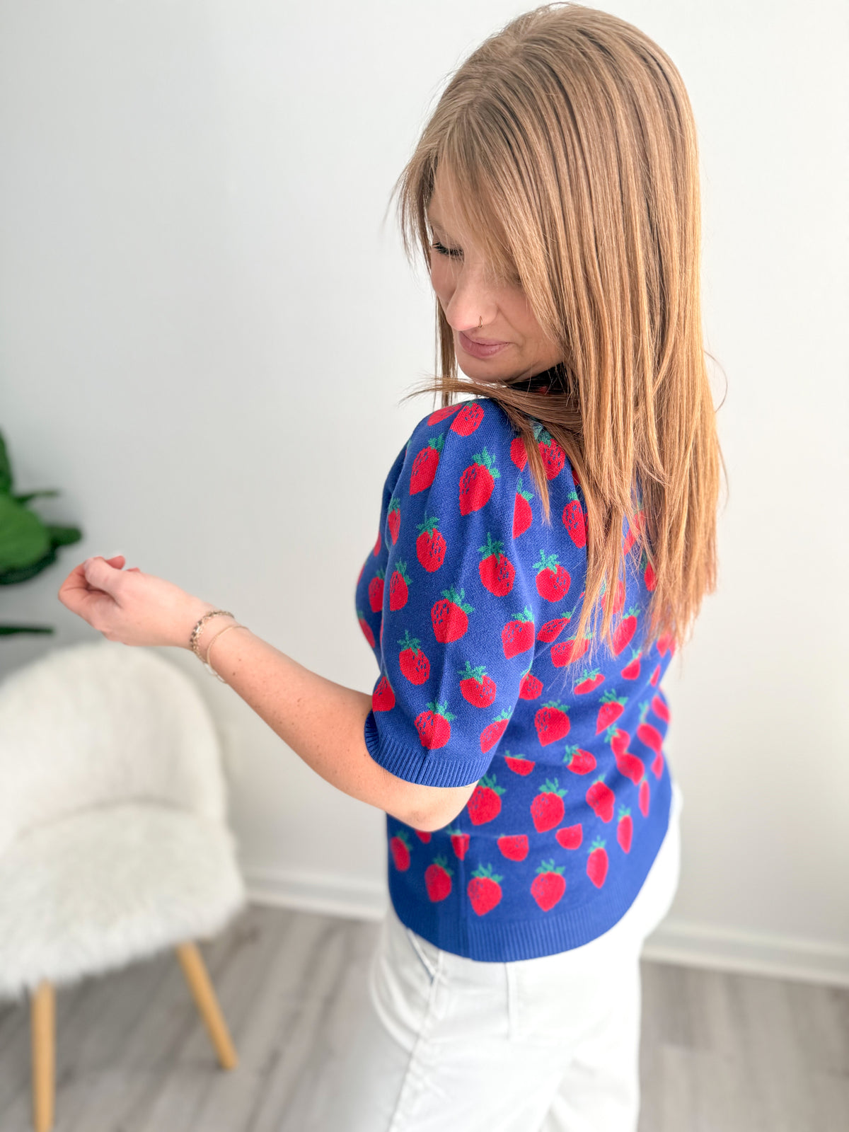 Strawberry Short Sleeve Sweater Top