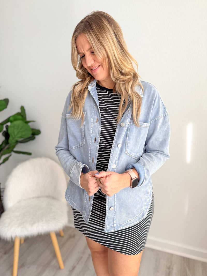 Acid Washed Button Up Shacket