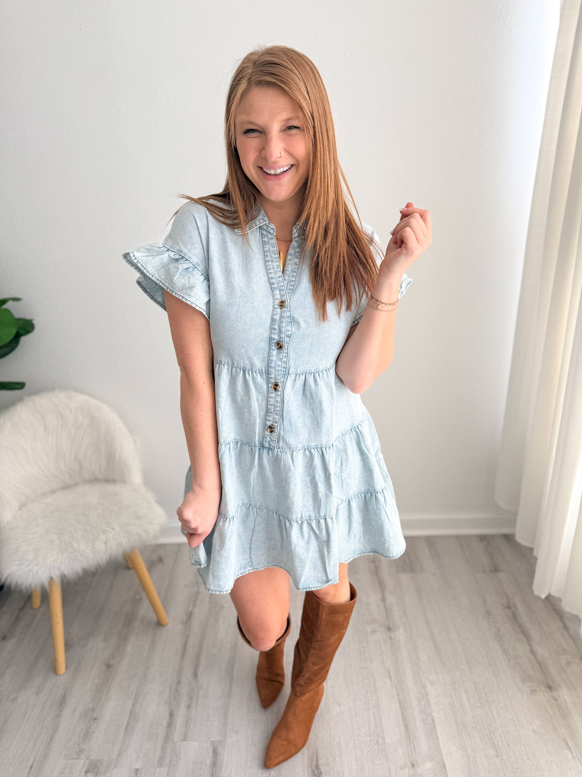 Acid Wash Denim Button Up Dress