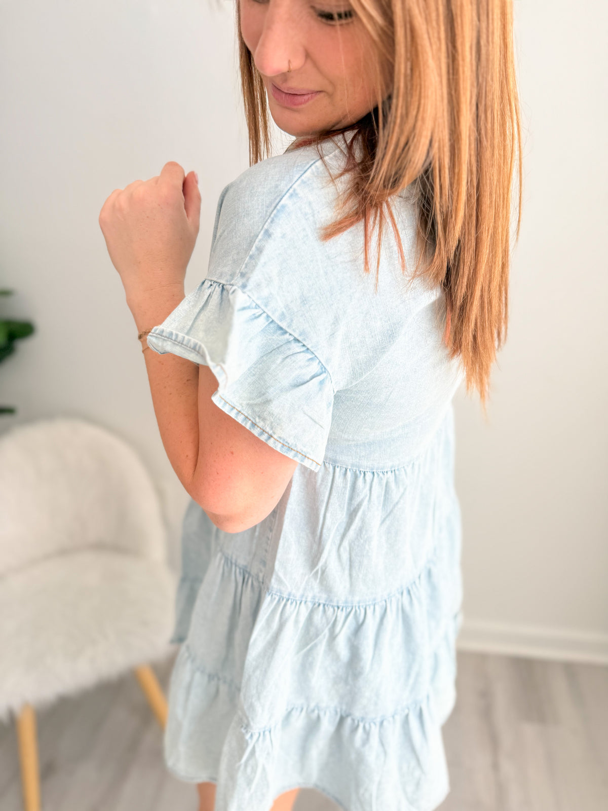 Acid Wash Denim Button Up Dress