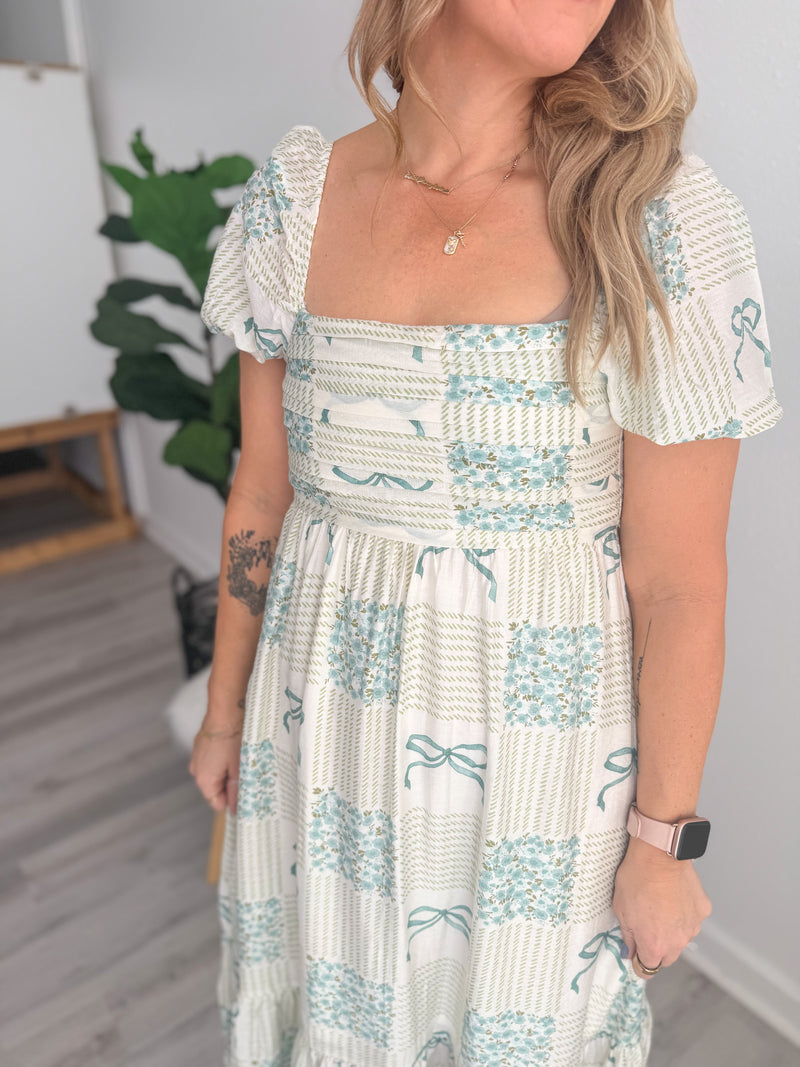 Mint Bow Smocked Dress