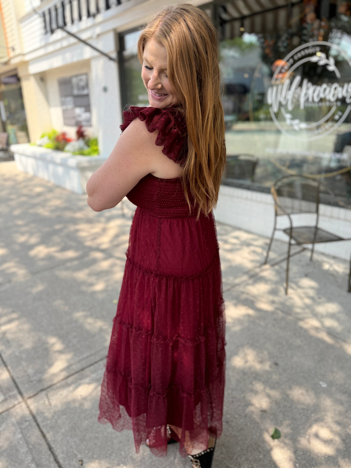 Crimson Smocked Tiered Dress